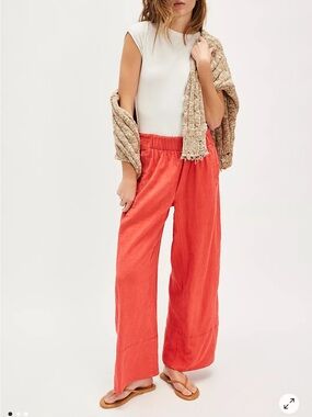 Free People Days End Wide-Leg Elastic Waist Pants in Poppy
